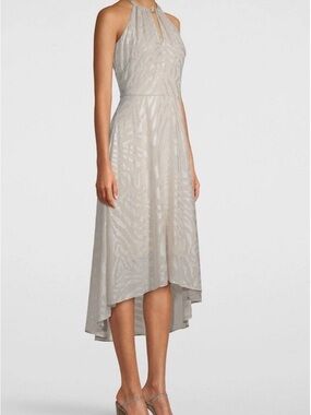 White House Black Market Silver Halter High-Low Dress